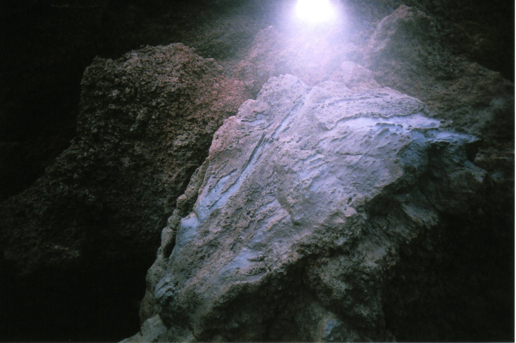 light shines on volanic rock