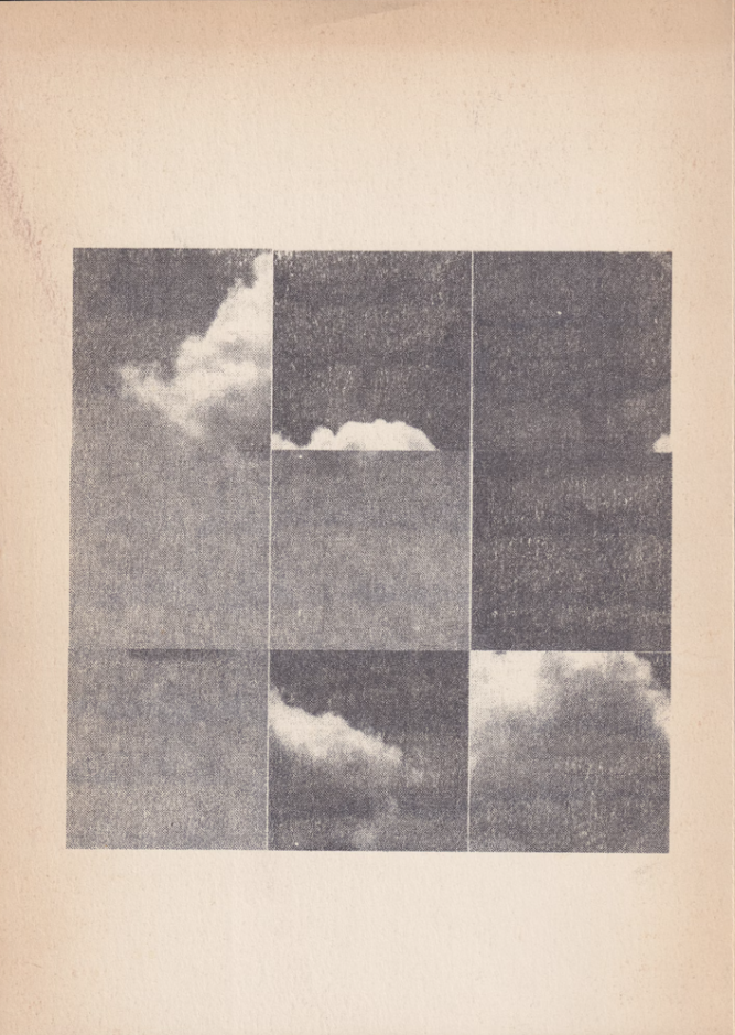 monochrom photograph collage dividing sky into nice squares printed on yellowing paper